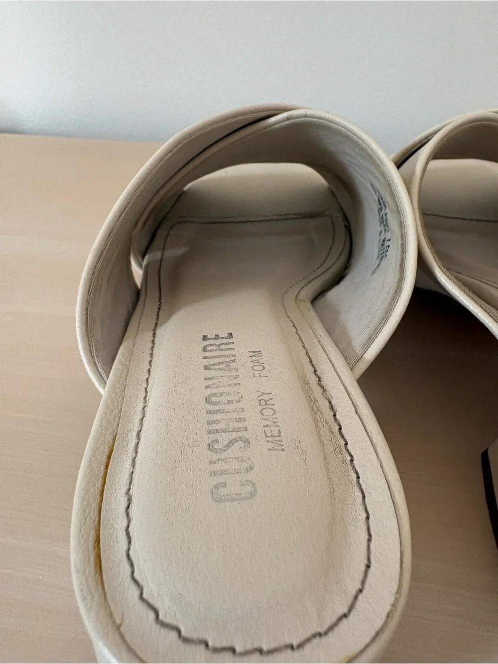 Cushionaire Women's Cream Cross-Band Slide Heels